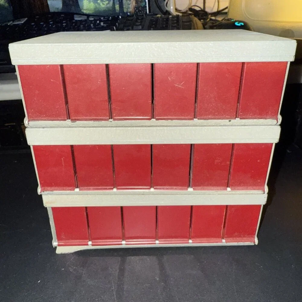 Vintage Kodak Kodaslide Compartment File Red Slide Storage Tip-Out 10 Metal Box